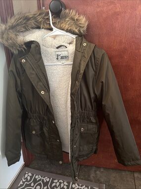 Justify Olive Green Faux Fur Trim Hooded Parka